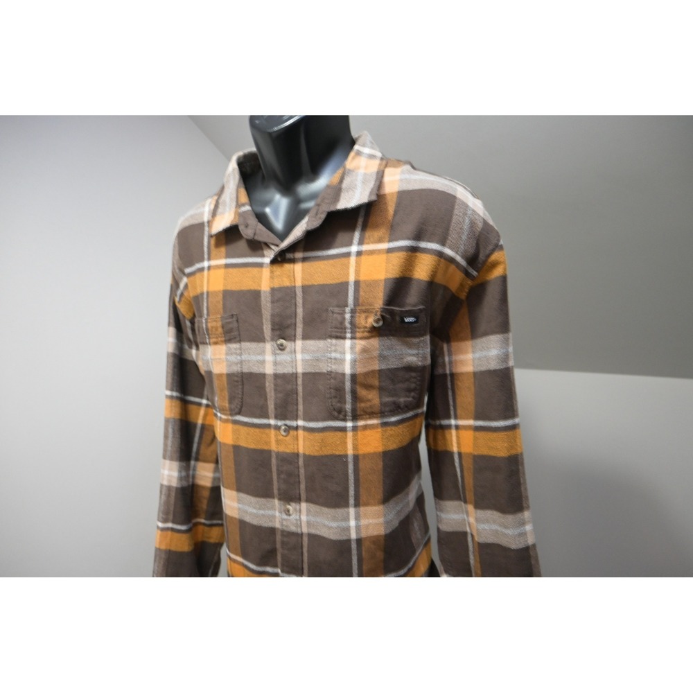Vans Flannel Shirt Mens XXL Brown Orange Plaid Classic Fit Long Sleeve Excellent